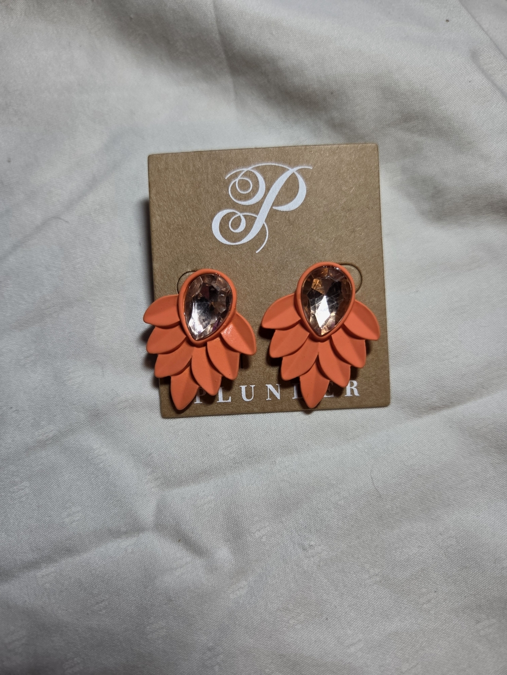 Plunder Orange Petal Teardrop Crystal Earrings
